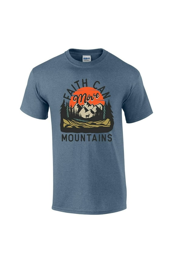 Faith Can Move Mountains Scenic View Mens Christian Short Sleeve T-shirt Graphic Tee Graphic Tee-Heather Indigo-xxl