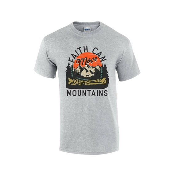 Faith Can Move Mountains Scenic View Mens Christian Short Sleeve T-shirt Graphic Tee Graphic Tee-Sports Grey-large