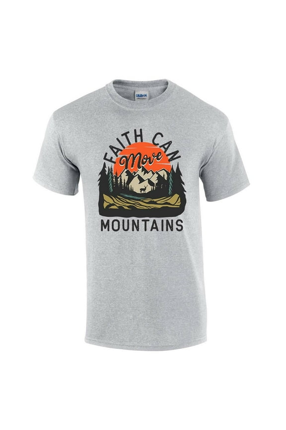 Faith Can Move Mountains Scenic View Mens Christian Short Sleeve T-shirt Graphic Tee Graphic Tee-Sports Grey-medium
