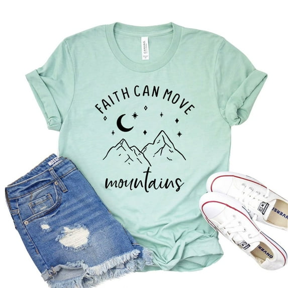 Faith Can Move Mountains T-shirt Christian Shirts Religious Tshirt Bible Verse Shirt Jesus Quote Tee Inspirational Gift Women's Church Top