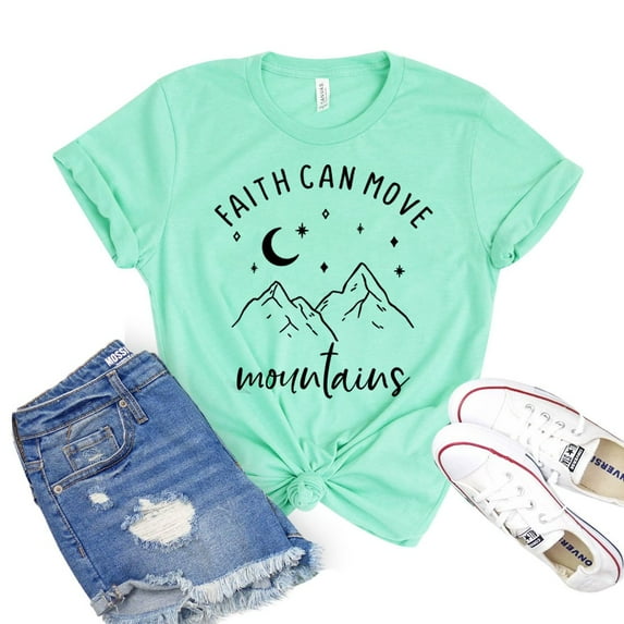 Faith Can Move Mountains T-shirt Christian Shirts Religious Tshirt Bible Verse Shirt Jesus Quote Tee Inspirational Gift Women's Church Top