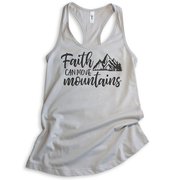 Faith Can Move Mountains Tank Top, Ladies Racerback Tank Top, Religious Christian Motivation Spiritual Tank, Silver Gray, Large