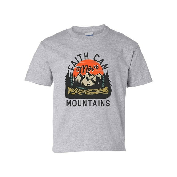 Faith Can Move Mountains Youth Kids Christian T-shirt Graphic Tee Graphic Tee-Sports Grey-xl