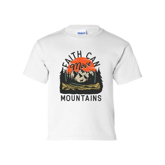 Faith Can Move Mountains Youth Kids Christian T-shirt Graphic Tee Graphic Tee-White-large