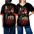 thumbnail image 1 of Faith Christian Baseball Jersey Shirt – Jesus Cross With Roses Graphic Button Down Jersey, 1 of 4