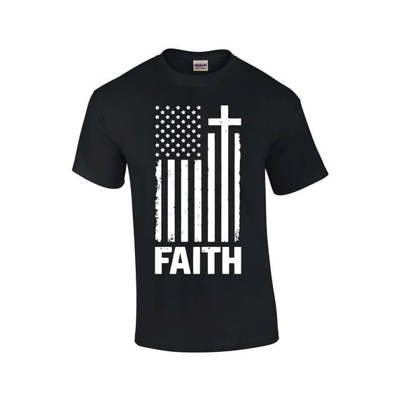 Faith Cross American Flag Christian Short Sleeve T-shirt Graphic Tee Graphic Tee-Black-6xl