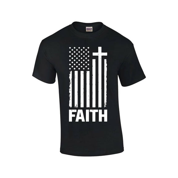 Faith Cross American Flag Christian Short Sleeve T-shirt Graphic Tee Graphic Tee-Black-large