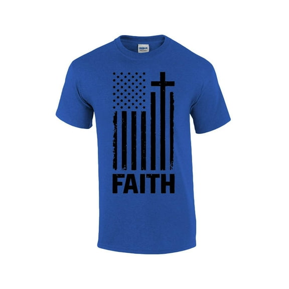 Faith Cross American Flag Christian Short Sleeve T-shirt Graphic Tee Graphic Tee-Heather Royal-xl