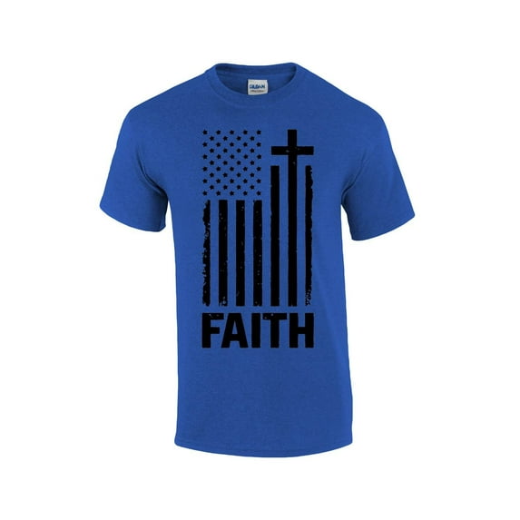 Faith Cross American Flag Christian Short Sleeve T-shirt Graphic Tee Graphic Tee-Heather Royal-xl