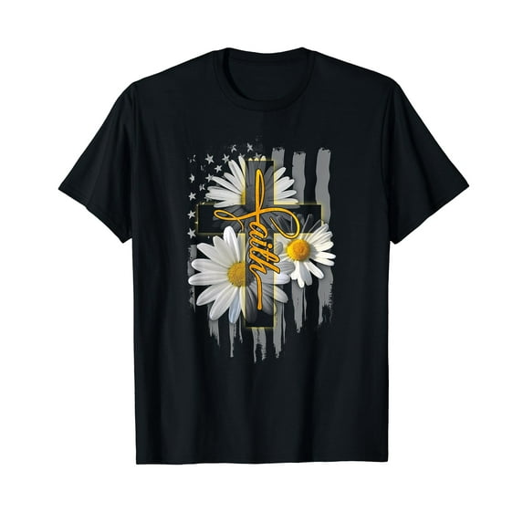 Faith Cross Casual Cross Daisy US Flag Floral T-Shirt