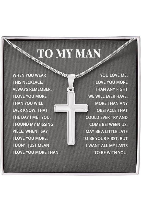 Faith Cross Christmas Valentines Day Personalized Present For Men, Christmas Gift for Men, Husband Birthday Gifts From Wife with Message Card and Gift Box