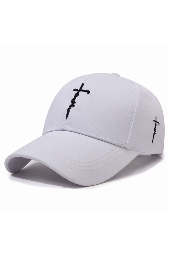 Faith Cross Embroidered Baseball Cap, Adjustable Soft Crown Cotton Dad Hat for Men Women Daily Outdoor-white