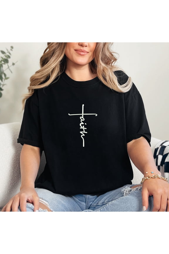 Faith Cross Embroidery Christian T-Shirt for Men Women