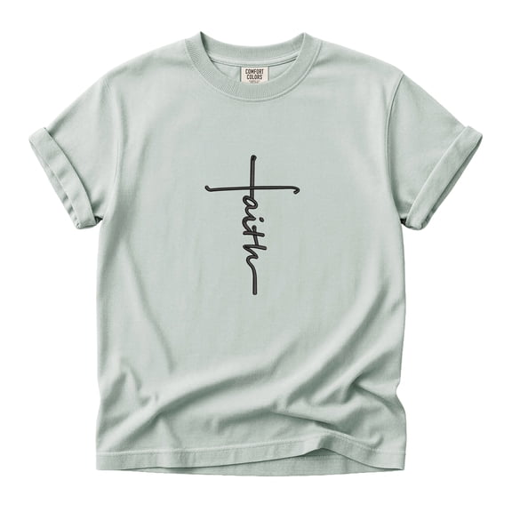 Faith Cross Embroidery Christian T-Shirt for Men Women