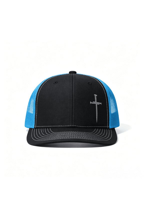 Faith Cross Embroidery Snapback Trucker Hat Unisex Casual Outdoor Sun Cap-Black Blue