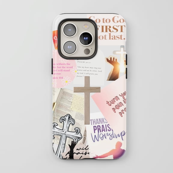 Faith Cross For All iPhone Series Protective Phone Case Inspirational Collage White Pink