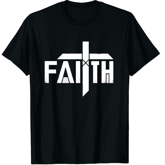 Faith Cross Graphic T-Shirt for Men, Minimal Christian Typography, Unisex Cotton Short Sleeve