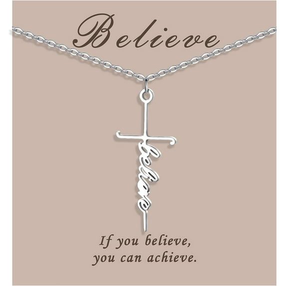 Faith Cross Necklace Jewelry for Women Silver Jesus Christian Pendant Necklaces Gifts for Mom