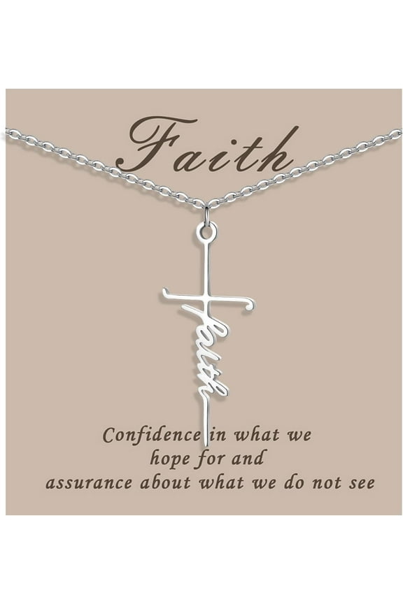 Faith Cross Necklace Jewelry for Women Silver Jesus Christian Pendant Necklaces Gifts for Mom