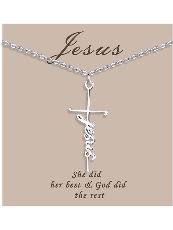 Faith Cross Necklace Jewelry for Women Silver Jesus Christian Pendant Necklaces Gifts for Mom