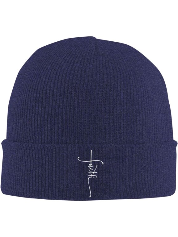 Faith Cross Script Christian Jesus Beanie Hat Men Winter Warm Hat Women Knit Slouchy Skull Cap Knitted Hat Black
