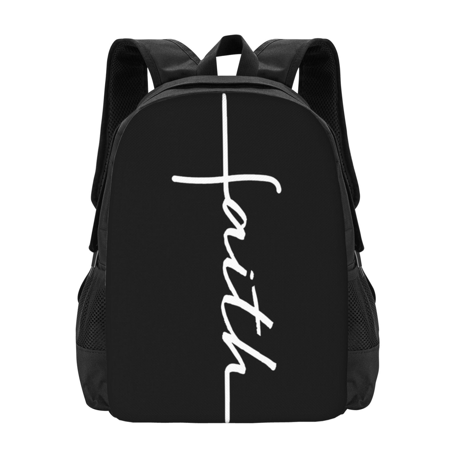 Faith Cross Script Christian Jesus Black Backpack for Women Men