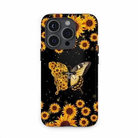 Faith Cross Sunflower Case for iPhone 11 12 13 14 15 16 17 Shockproof Cover