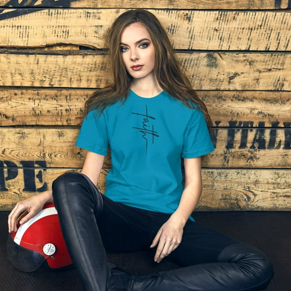 Faith Cross T-Shirt - Christian Graphic Tee, Inspirational Religious Shirt, Faith-Based Apparel, Gift for Her, Spiritual Jesus Shirt (Aqua, 2XL)