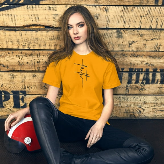 Faith Cross T-Shirt - Christian Graphic Tee, Inspirational Religious Shirt, Faith-Based Apparel, Gift for Her, Spiritual Jesus Shirt (Gold, S)