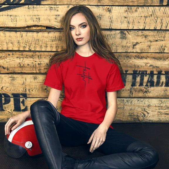 Faith Cross T-Shirt - Christian Graphic Tee, Inspirational Religious Shirt, Faith-Based Apparel, Gift for Her, Spiritual Jesus Shirt (Red, XS)