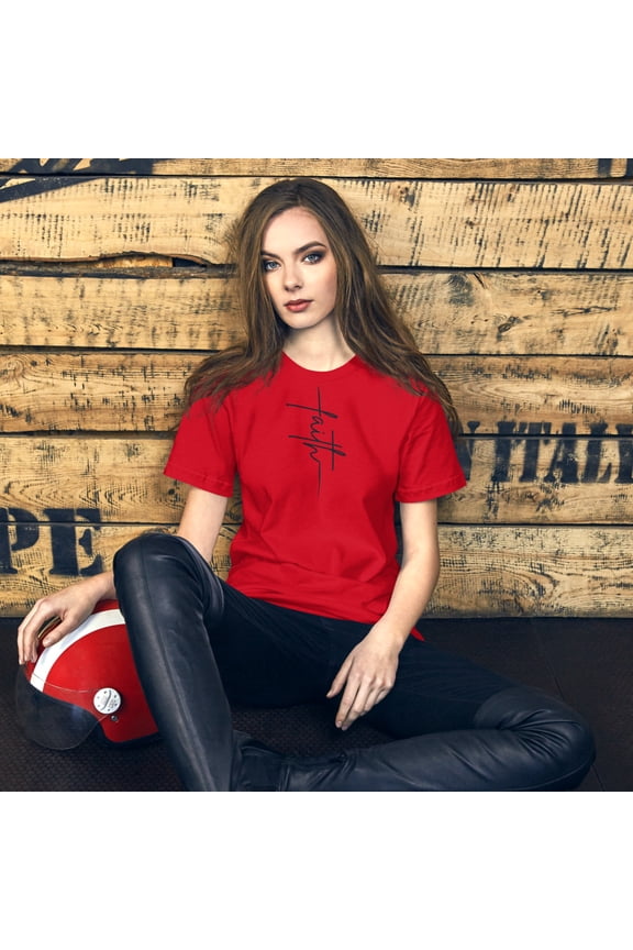 Faith Cross T-Shirt - Christian Graphic Tee, Inspirational Religious Shirt, Faith-Based Apparel, Gift for Her, Spiritual Jesus Shirt (Red, XS)