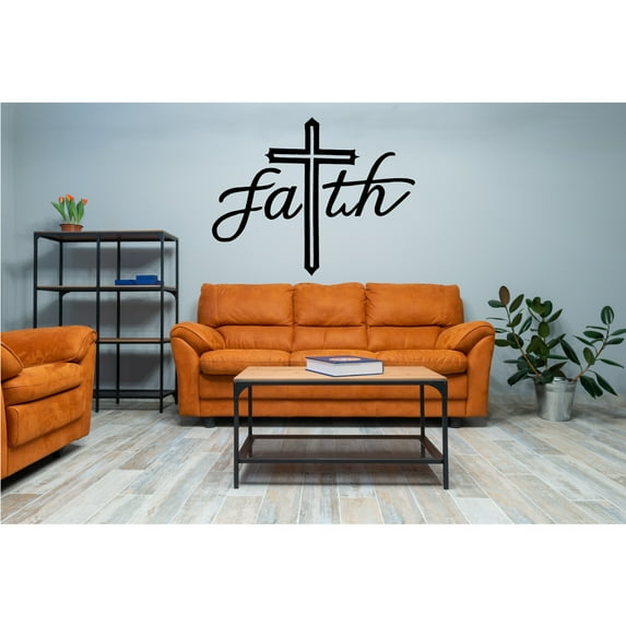 Faith Cross Wall Decal Christian Vinyl Sticker for Home Living Room Church Decor Inspirational Wall Art Removable and Easy to Apply Elegant Scripture Design Durable and High Quality Vinyl Decoration