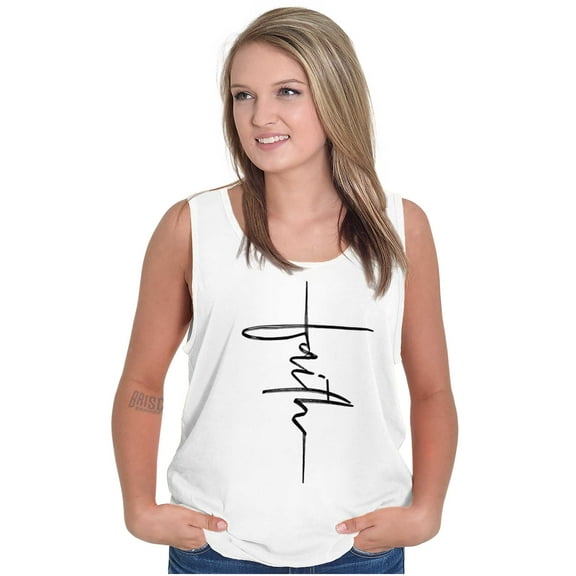 Faith Cursive Print Christian Tank Top Tee Shirt Women Brisco Brands S