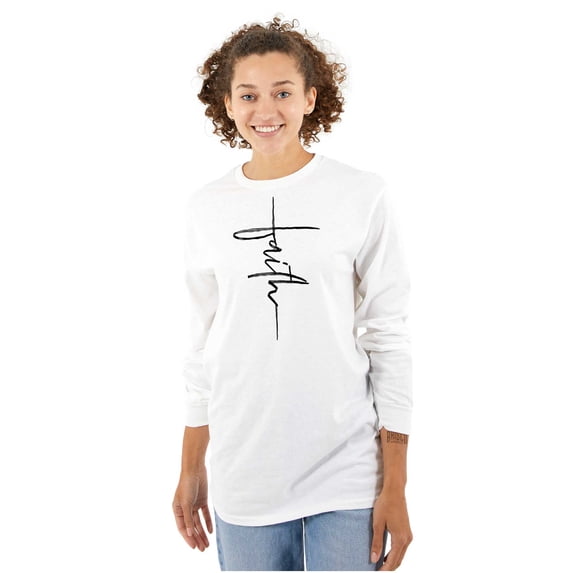 Faith Cursive Print Christian Women's Long Sleeve T Shirt Brisco Brands L