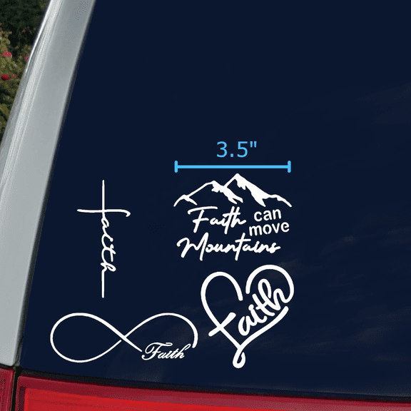Faith Decals 4 Pack: Faith Cross, Faith Can Move Mountains, Infinity, Heart