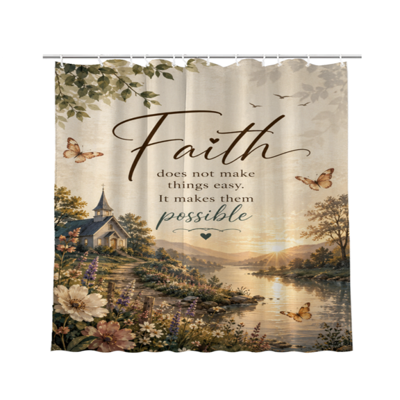 Faith Does Not Make Things Easy Shower Curtain, Soft Bathroom Decor, 72 x 72 Inch