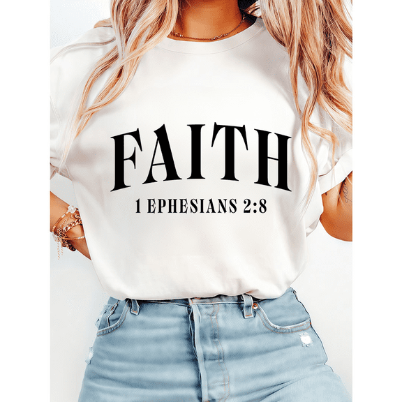Faith Ephesians 2:8 Bible Verse Graphic Tees for Women & Men Christian Tshirts Short Sleeve Casual Shirts Classic Tops Inspirational Apparel for Holiday White,S