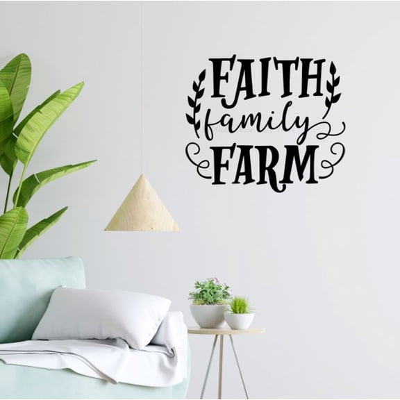 Faith Family Farm Farmhouse Wall Decor Vinyl Lettering Quote Decals - Die-Cut Vinyl Wall Art - Quotes Wall Decor for Living Room, Kitchen & Dining Room - Matte Vinyl Wall Sayings, 23x20-Inch, Black