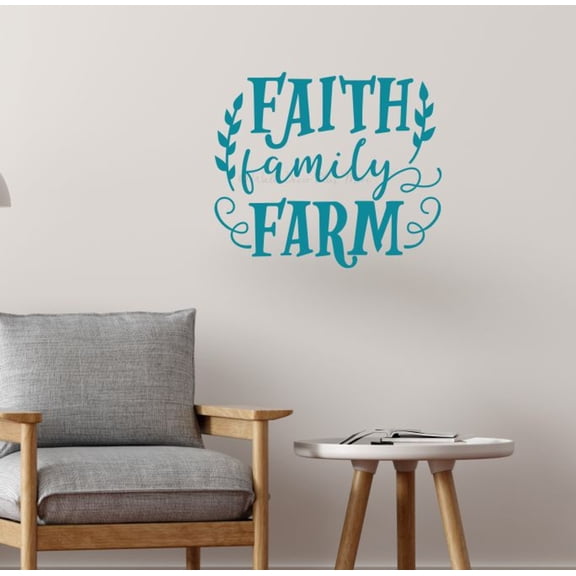 Faith Family Farm Farmhouse Wall Decor Vinyl Lettering Quote Decals - Die-Cut Vinyl Wall Art - Quotes Wall Decor for Living Room Kitchen Dining Room - Matte Vinyl Wall Decal Sayings, 23x20-Inch, Teal