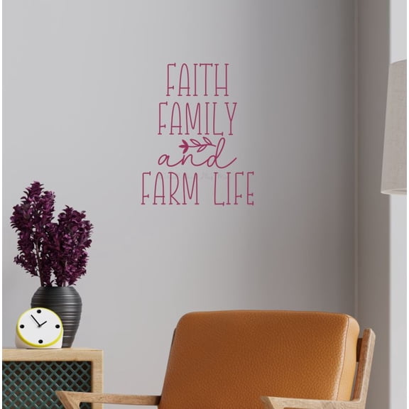 Faith Family and Farm Life Quote – Rustic Vinyl Wall Decal Sticker for Kitchen, Living Room, Entryway, or Office Farmhouse Style Home Decor, 14x18-Inch, Berry