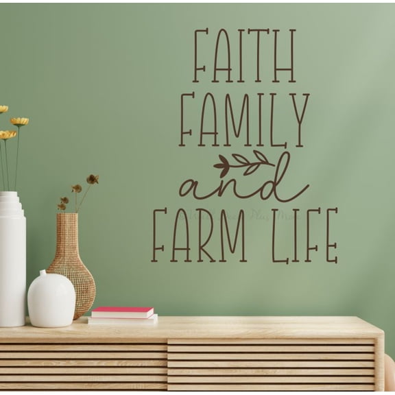 Faith Family and Farm Life Quote – Rustic Vinyl Wall Decal Sticker for Kitchen, Living Room, Entryway, or Office Farmhouse Style Home Decor, 18x23-Inch, Chocolate Brown