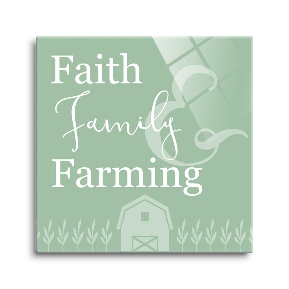 Faith Family Farming Spring Green Barn 12 x 12 Glass Wall Hanging Sign