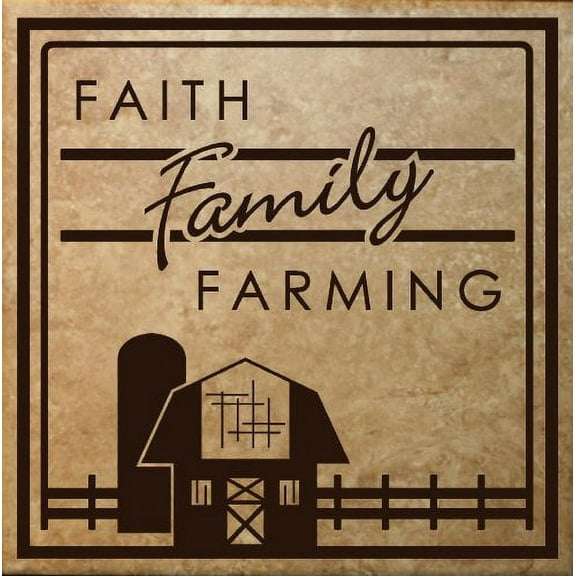Faith Family Farming with Barn and Border Wall Decal 11.5x11.5 Chocolate Brown