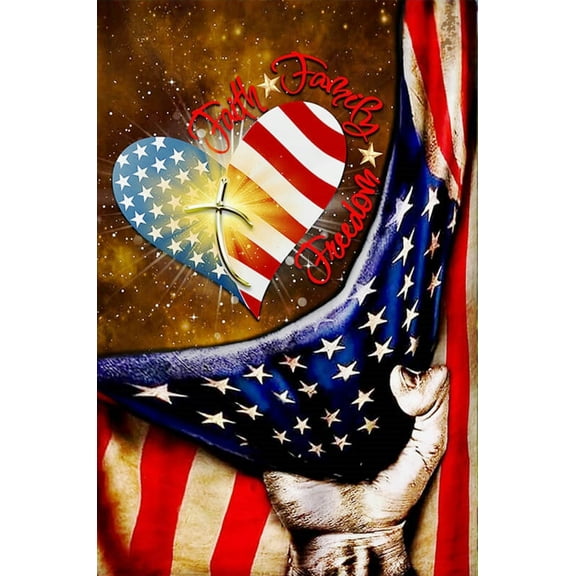 Faith Family Freedom American Flag Patriotic Sublimated Double Sided Deluxe Garden Flag 12" x 18" 3-ply 600 Denier 110 Knitted Polyester SGF009