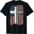 thumbnail image 1 of Faith Family Freedom - Christian Vintage USA Flag - ON BACK T-Shirt mens t shirt，black，women，funny，misfits，men，journey，t-shirt, 1 of 4