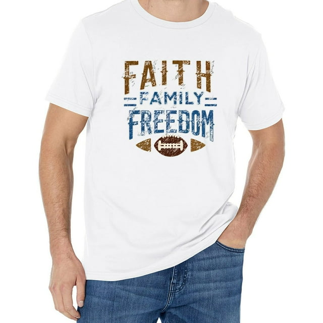 Faith Family Freedom Football - American Flag Player Round Neck Mens T ...