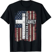 Faith Family Freedom Patriotic Christian Vintage USA Flag V2 T-shirt