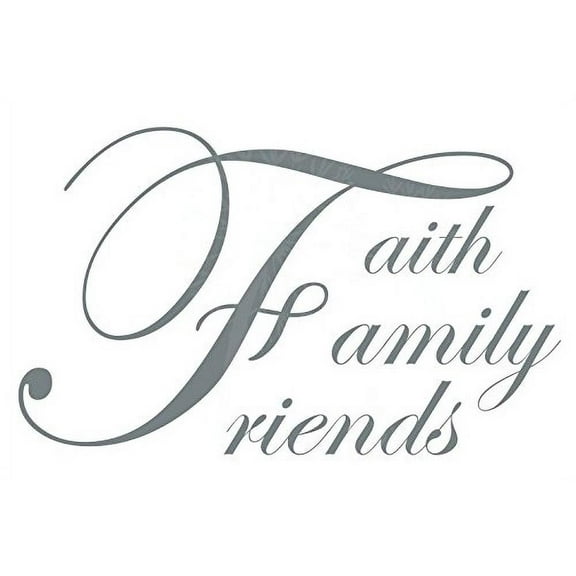 Faith Family Friends Cursive Wall Letters Vinyl Sticker Decals, Storm Gray, 23 x 14