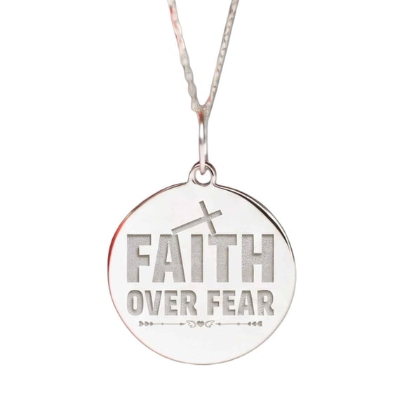 Faith Over Fear Engraved Pendant Necklace, Sterling Silver Plated Brass ...