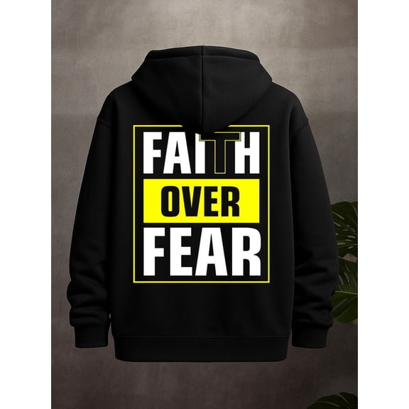 Faith Over Fear graphic hoodies Christianity men's sweatshirts black New Spring and Autumn Season Printed Hoodie in Style aesthetic vintage pamuk christianity Casual Unisex hoodie